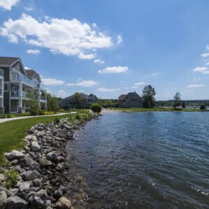 Houses surrounding lake