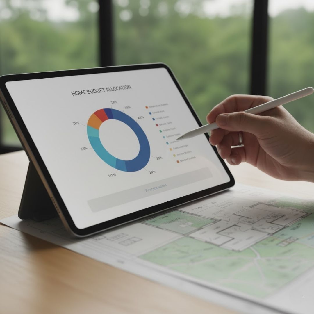 A hand holding a stylus or pen pointing at a digital financial graph on a tablet