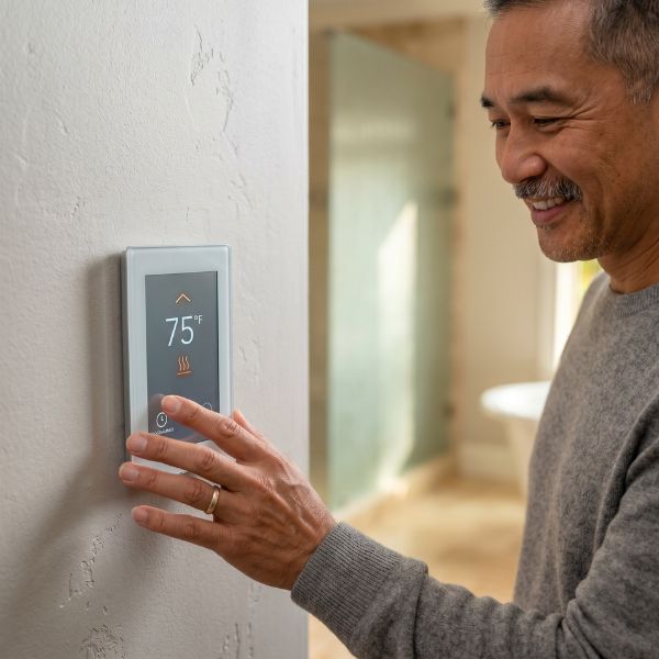 man and thermostat